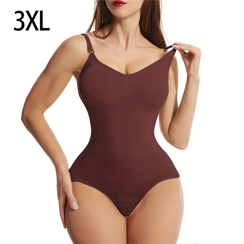 1pc Women's High Elasticity Shapewear Bodysuit with Backless, Tummy Control, Elastic Hip Lift, Full Bust Compression, Polyamide & Spandex fabric, Adjustable Straps, Plus Size, Sleeveless