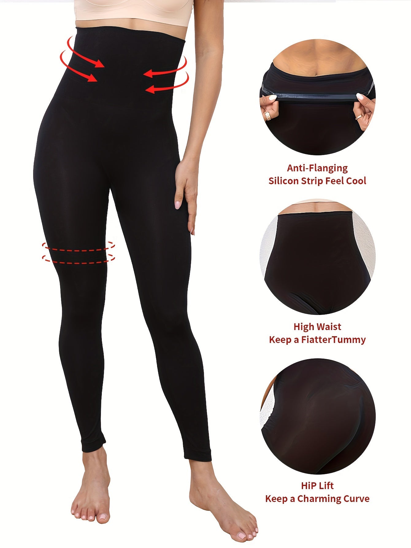 High-waisted shaping leggings with high compression, elegant design, machine washable, and highly elastic.