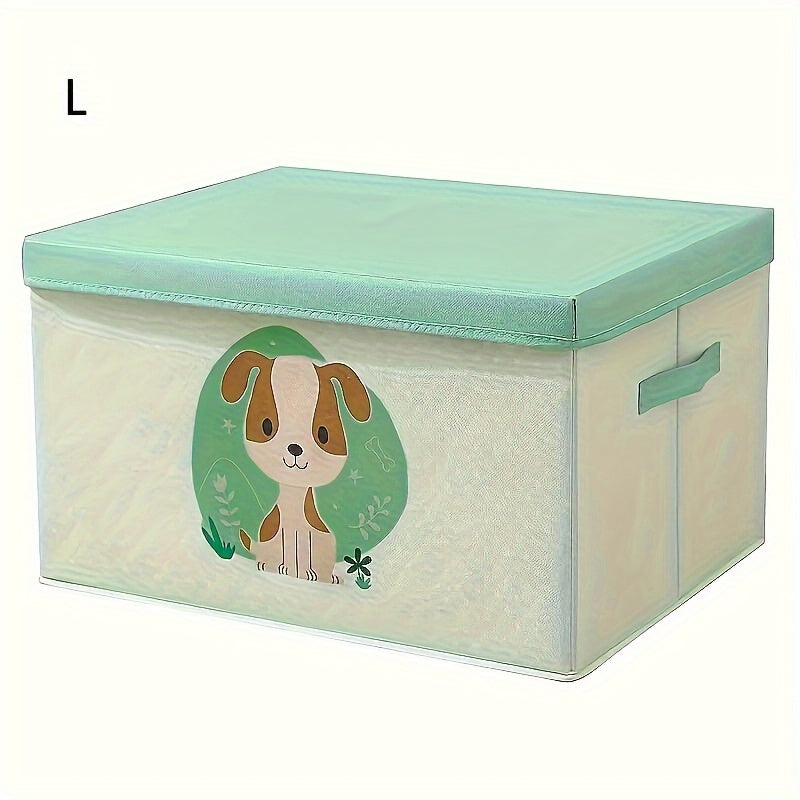 Large Capacity Fabric Storage Box with Lid featuring Cute Cartoon Bear & Dog Design - Dustproof Organizer for Clothes, Quilts - Perfect for Home Use, Under-Bed Storage, and Clothes Organization