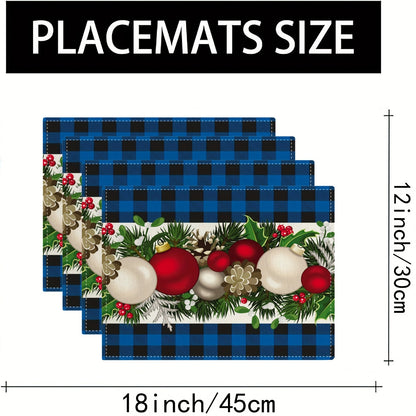 Farmhouse style Christmas placemats in red and black buffalo check plaid set of 4, measuring 30.48x45.72cm.