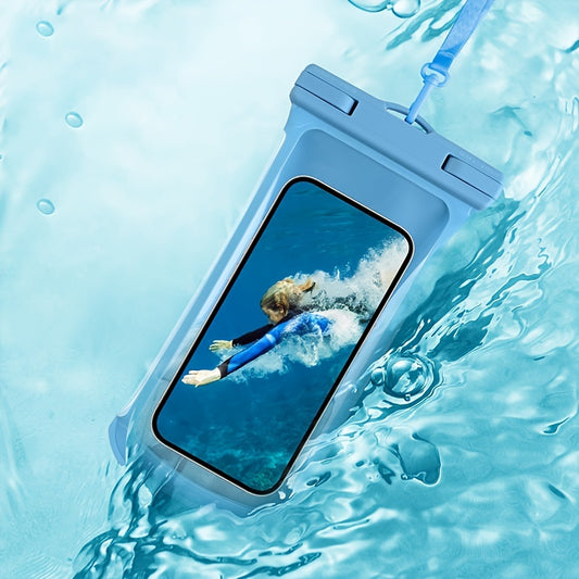 Waterproof phone pouch with 3D design and neck strap for 20.32 cm smartphones, ideal for beach, cruise, and travel.