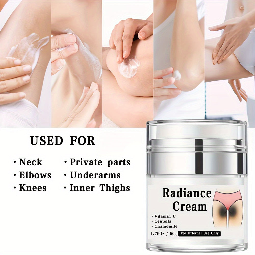 1.76oz/50g Radiance Cream for private parts care, contains Vitamin C, Niacinamide, Centella Asiatica, and Chamomile extract, suitable for sensitive areas such as underarms, joints, butt