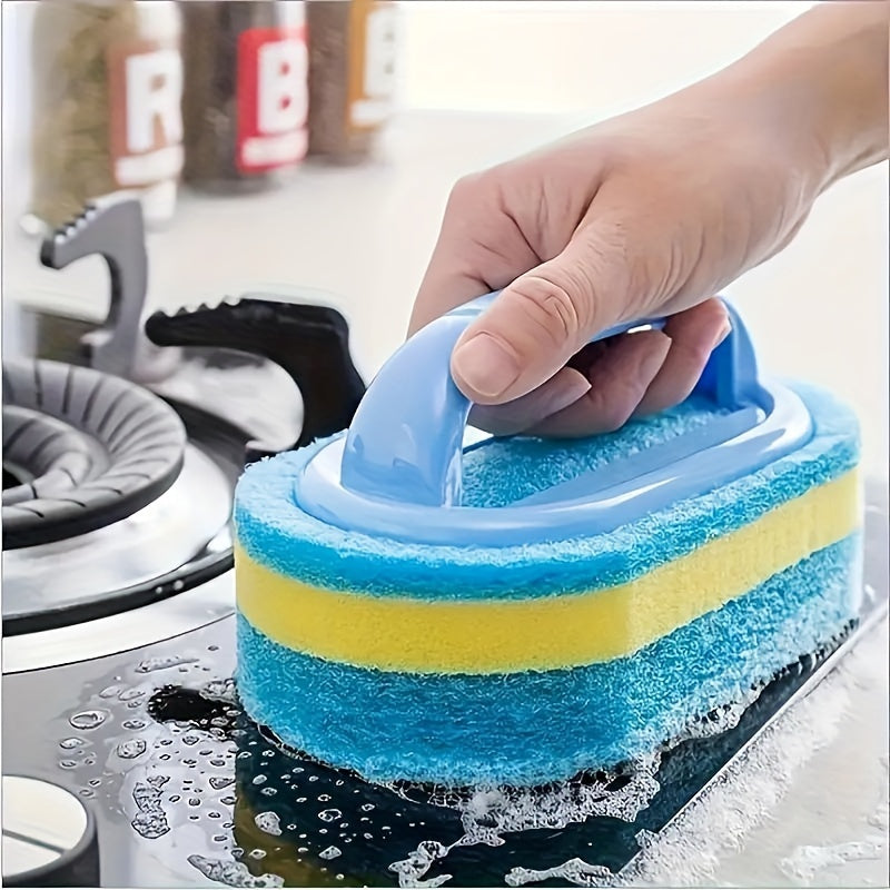 This versatile sponge cleaning brush can handle a variety of cleaning tasks in the bathroom, bathtub, and on tile surfaces. It is also great for kitchen cleaning, dishwashing, and pot scrubbing. With its durable design and powerful stain removal