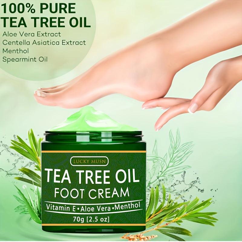 LUCKY MUSN Tea Tree Oil Foot Cream - 2oz with Aloe Vera, Hyaluronic Acid & Honey for Dry Skin Relief, Suitable for All Skin Types in Winter and Autumn.