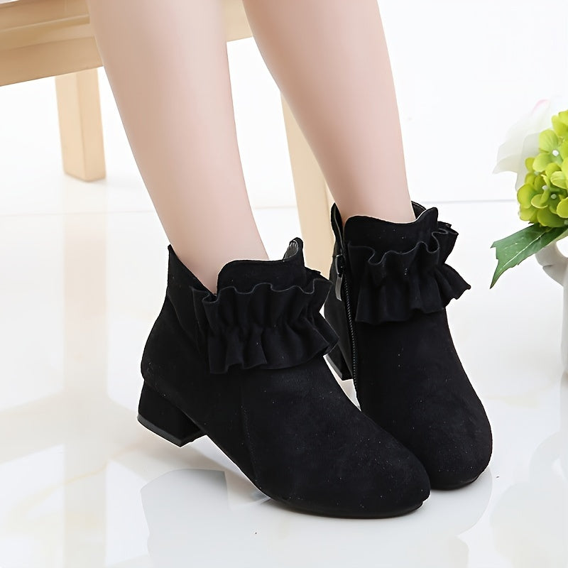 Classy high-heeled boots with zipper provide style and stability for girls on the go, suitable for all seasons and indoor/outdoor travel.