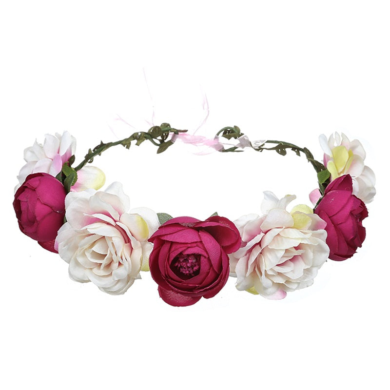 Rose Hairpin Holiday Wreath Hair Band with Simulation Flowers, Headpiece Flower Crown Headband, Floral Wedding Bridal Hair Hoop