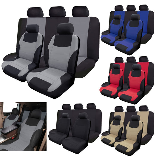 Polyester car seat cover set with sponge filler - breathable, comfortable, hand washable - suitable for all seasons.