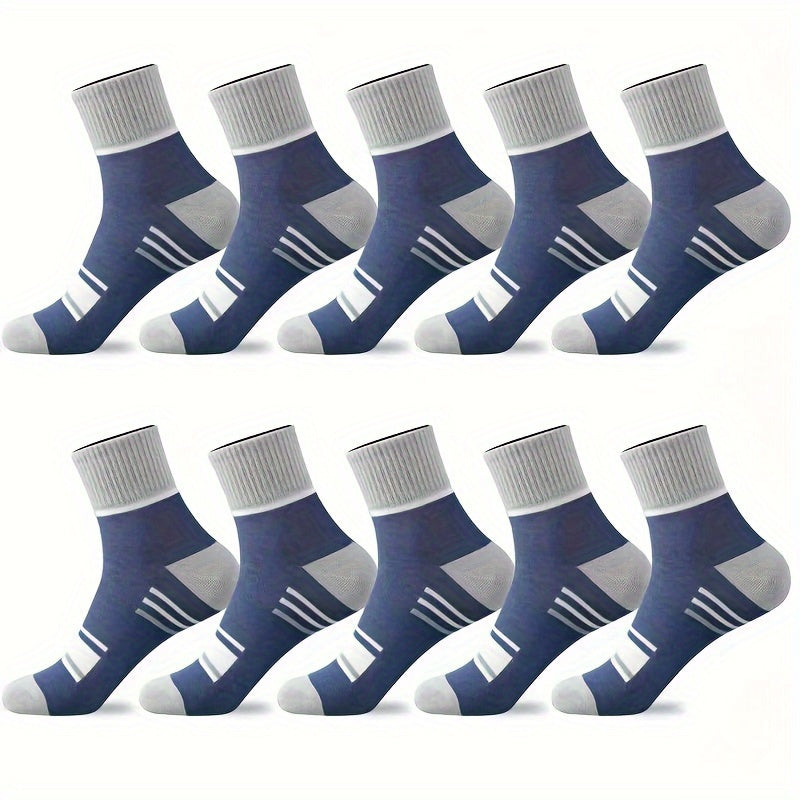 10 pairs of trendy color block crew socks for men, perfect for outdoor wear