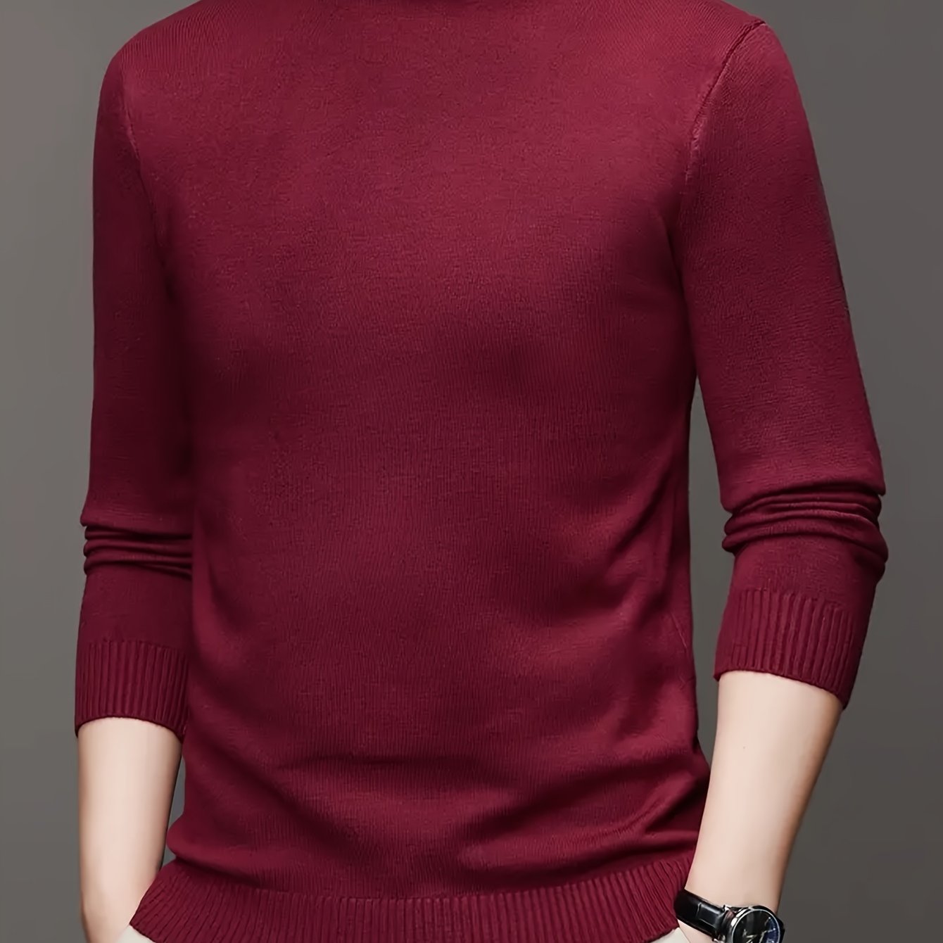 2024 Men's Solid Color Turtleneck Knitted Sweater Pullover, Warm Underwear Top for Autumn and Winter.