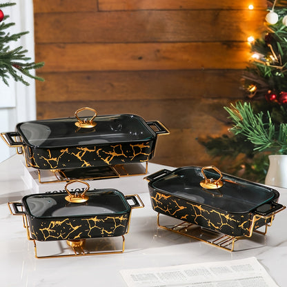 Christmas Ceramic Casserole Dishes Set with Lids, Iron Stand, and Festive Kitchenware for Home Use - Perfect for Holiday Gatherings and Pottery Soup Pots