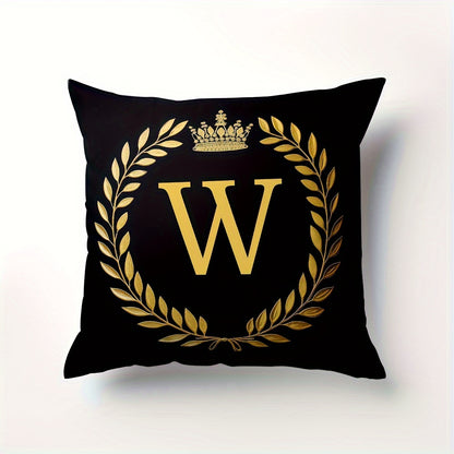 Stylish English letter print pillow cover made of soft peach skin velvet. Features zip closure and machine washable. Measures 45.72x45.72 cm, ideal for home and office decor.