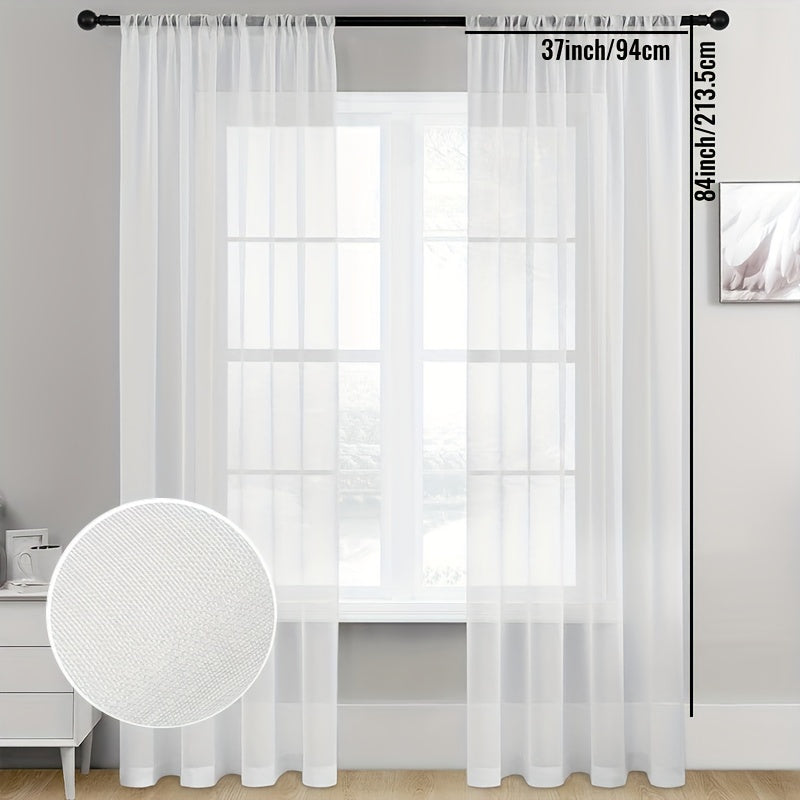 Set of 2 Linen Textured Semi-Sheer White Kitchen Curtains, Cafe Curtain Tiers with a Boho Farmhouse design. Perfect for Bedroom, Living Room, Home Decor, Basement Window or RV Camper.