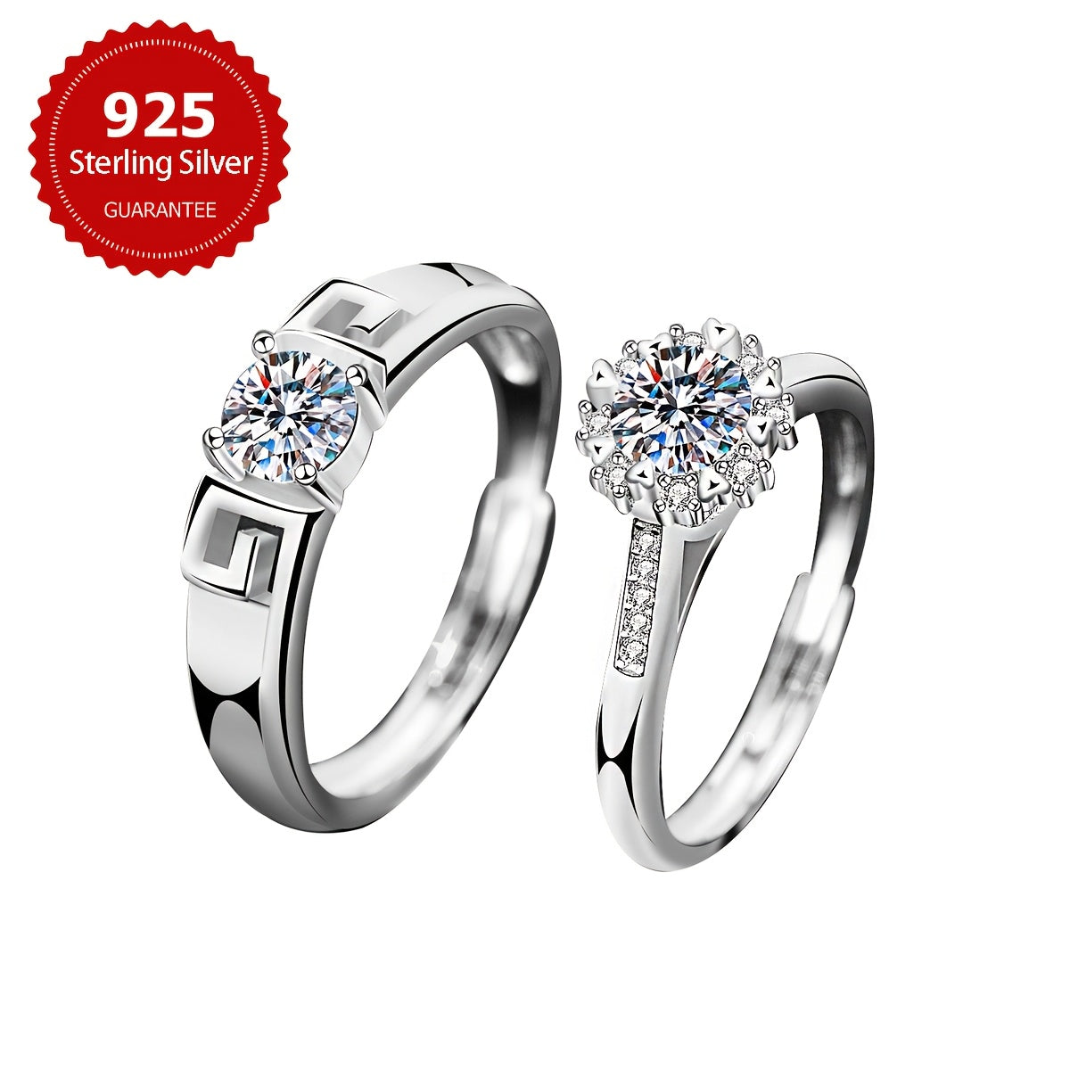 A pair of Romantic 0.5CT Moissanite Couple Rings made of 925 Sterling Silver, designed to sparkle as Engagement Rings, Wedding Bands, or Promise Rings - Ideal for Valentine's Day, Anniversaries, or Birthdays - Elegant and Luxurious Couple Jewelry, the