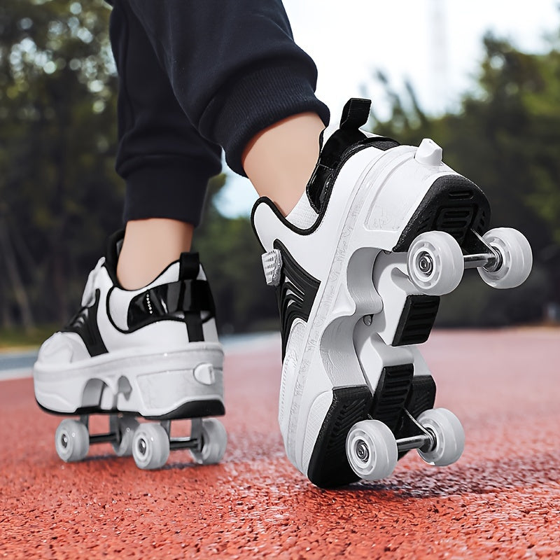 Boy's trendy skate shoes with detachable wheels and non-slip fastener