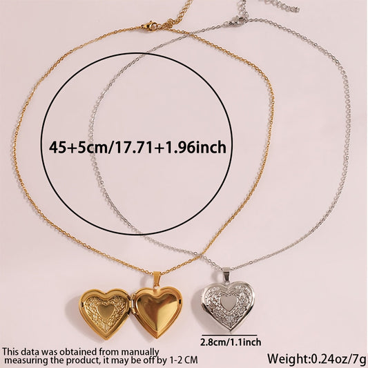 Set of two charming vintage heart-shaped lockets, crafted from titanium steel for a luxurious and fashionable look. These photo frame pendants are non-tarnish and perfect for both daily wear and as a heartfelt gift. Ideal for the Christmas season, these