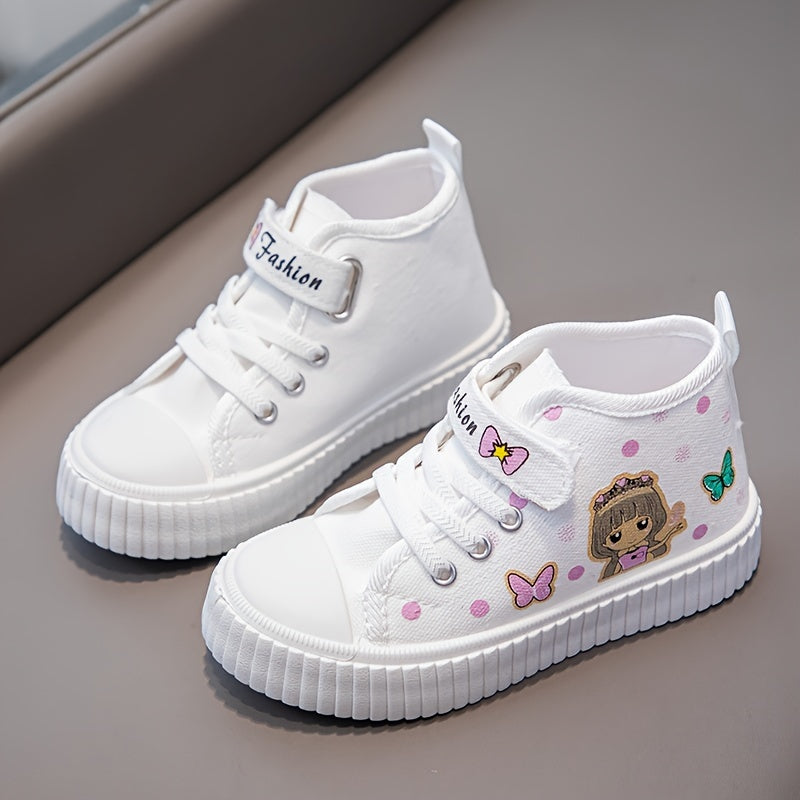 Girls' butterfly print shoes with cute cartoon design, non-slip, perfect for daily and casual wear.