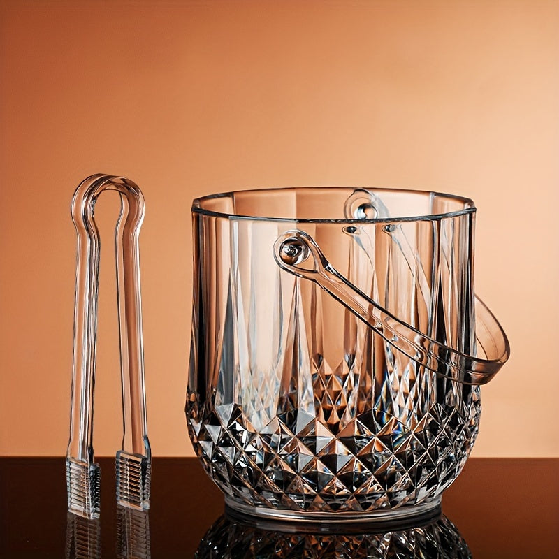 1 piece transparent plastic ice bucket with handle, ice pliers, and beverage tub for parties and drinks, ideal for cocktail bars.