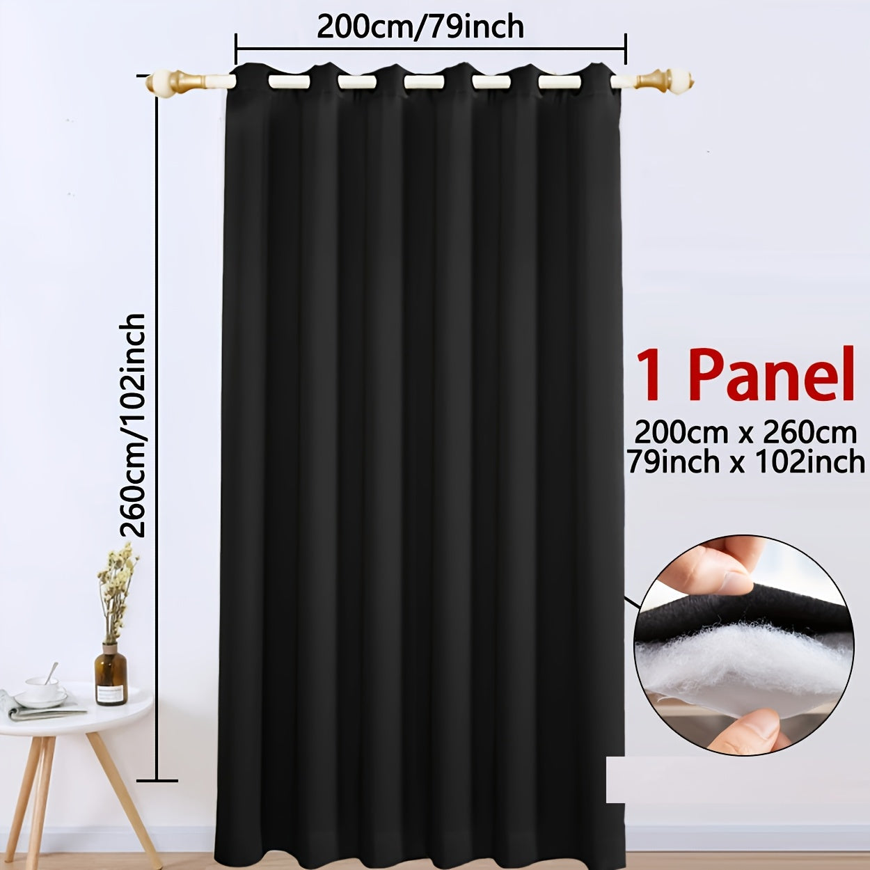 Blackout Curtain with Grommet Top, Made of 100% Polyester for All-Season Privacy. Features 3-Layer Thermal Insulation, Windproof and Cold-Proof. Perfect for Bedroom, Living Room, or Basement. Contemporary Pastoral Theme, Uncorded and Woven, Weighs 440G.