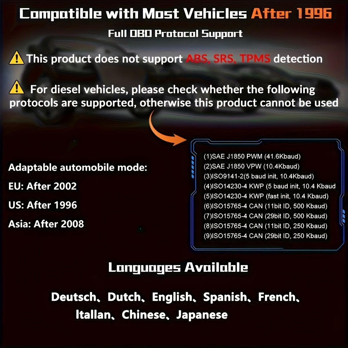 3001 Advanced OBD2 Scanner - USB-Powered with O2 Sensor Support, Lifetime Free Update, for All Vehicles 1996 & Newer, Diagnostic Menu with Code Readiness Indicator.