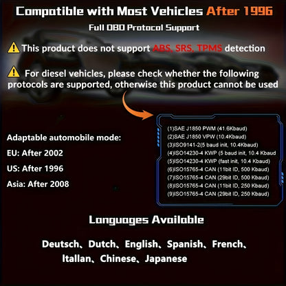 3001 Advanced OBD2 Scanner - USB-Powered with O2 Sensor Support, Lifetime Free Update, for All Vehicles 1996 & Newer, Diagnostic Menu with Code Readiness Indicator.