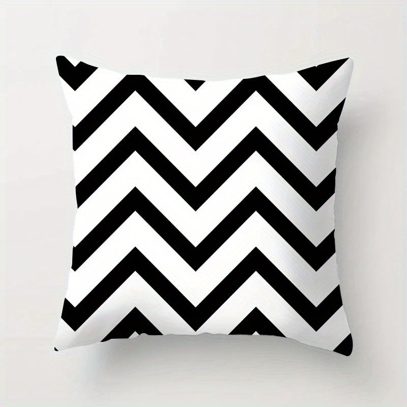 Black & White Geometric Stripe Pillow Covers - Square Polyester, Zip Closure, Hand Washable - Set of 1 or 4