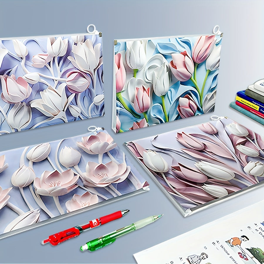 1pc Classic Style A4 Document Holder made of durable PP material with a 3D tulip design, ideal for organizing office materials.