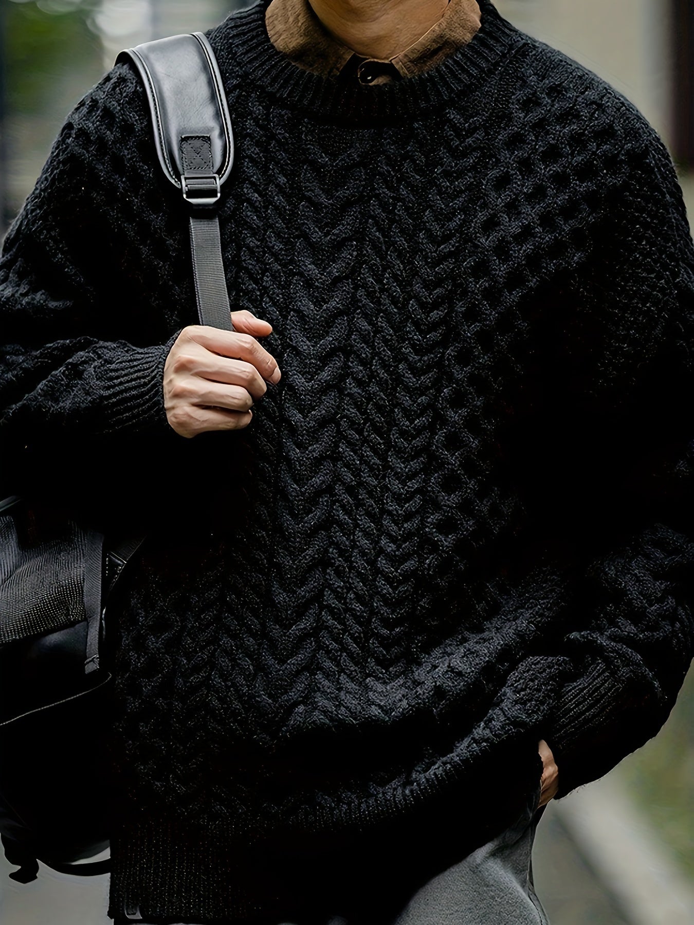 Men's Plus Size Cable Knit Sweater, Cozy Fall/Winter Fashion