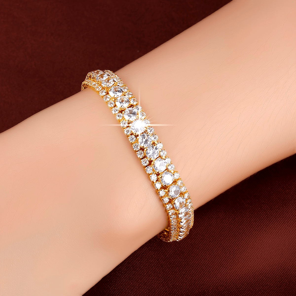 Gorgeous Multicolor Zirconia Tennis Bracelet Bangle in Luxury Style, 18K Gold Plated Hand Jewelry perfect for Parties, Banquets, and Gifts.