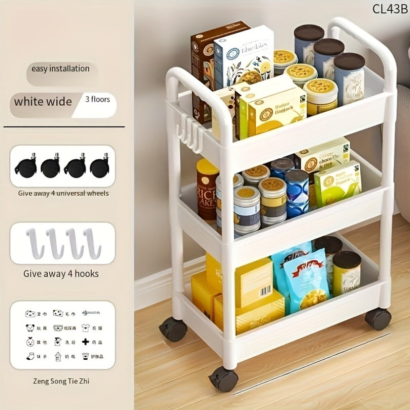 Versatile Storage Floor Trolley with Multiple Layers, Ideal for Mobile Snacks, Perfect for Kitchen and Bathroom Storage