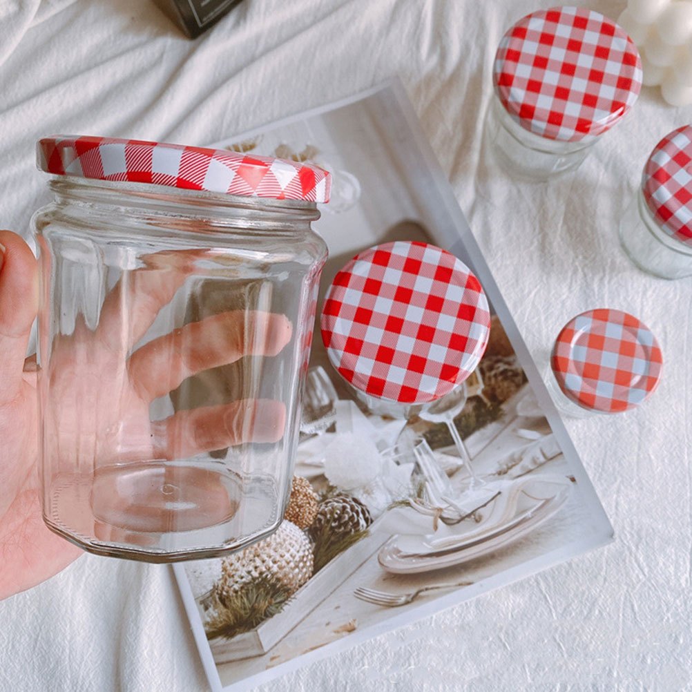 Pack of 10 Mason Jar Lids with Checkered Pattern, Airtight Seals for Canning and Storage Jars