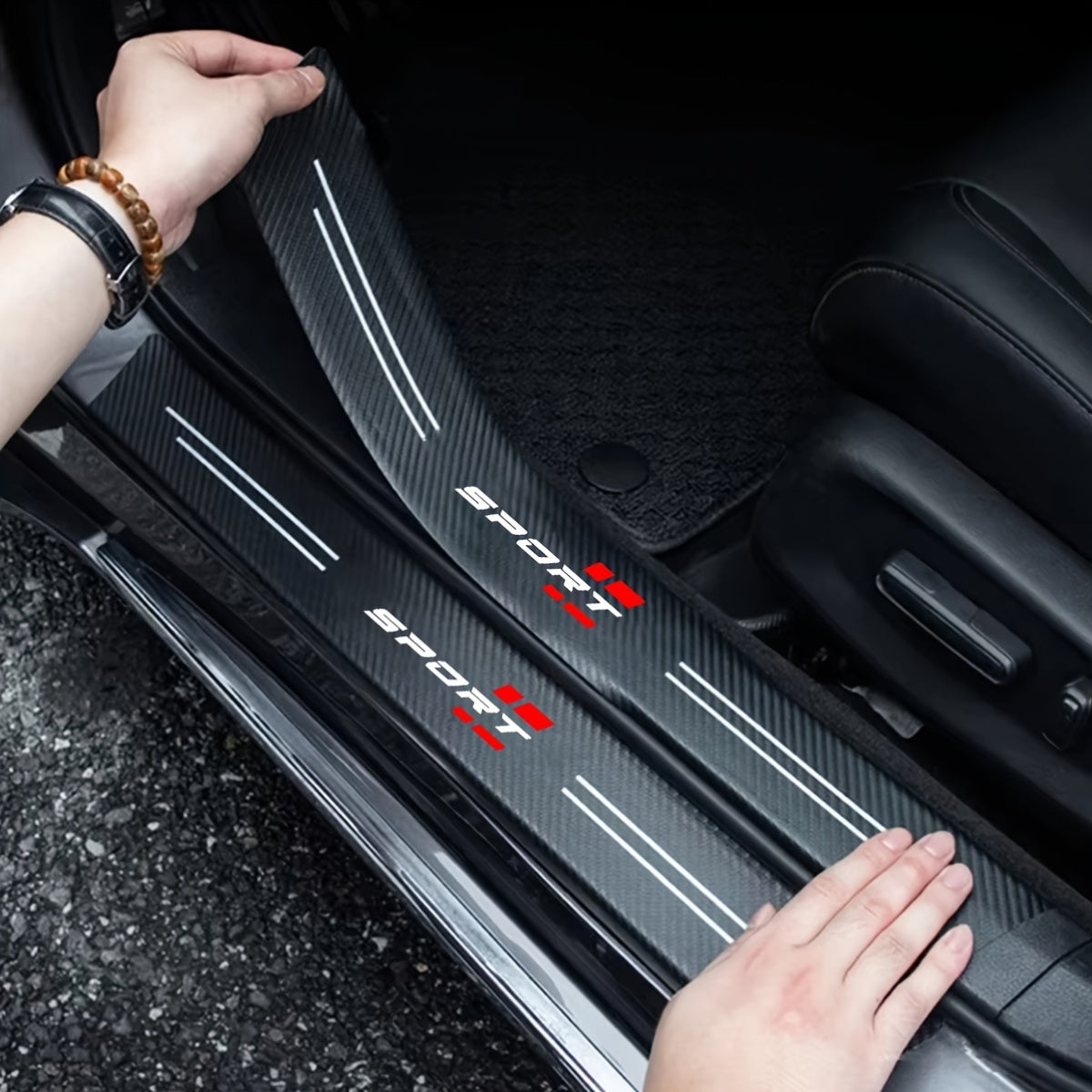 Car door sill protectors in 1-pack or 4-pack options, made of waterproof PVC leather to prevent scratches and collisions on all vehicle models.