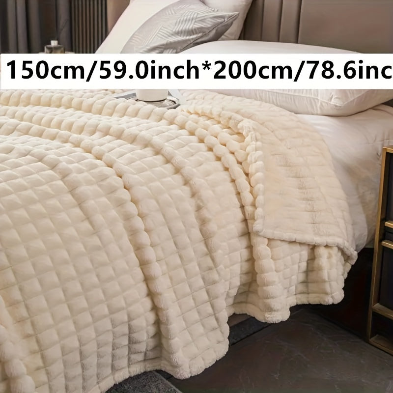 Checkered Faux Rabbit Fur Blanket - Warm and Cozy Throw for Couch, Bed, or Sofa - Soft and Soothing Blanket