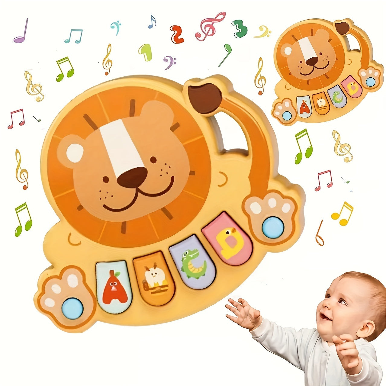 Lion Music Box Toy: A Cute Cartoon Musical Toy for Babies, Perfect for Learning and Education. Ideal Gift for Newborns for Christmas, Birthdays, or New Year. Made of Plastic in White, Pink, Yellow, or Blue. Requires AAA Batteries (not included) with a