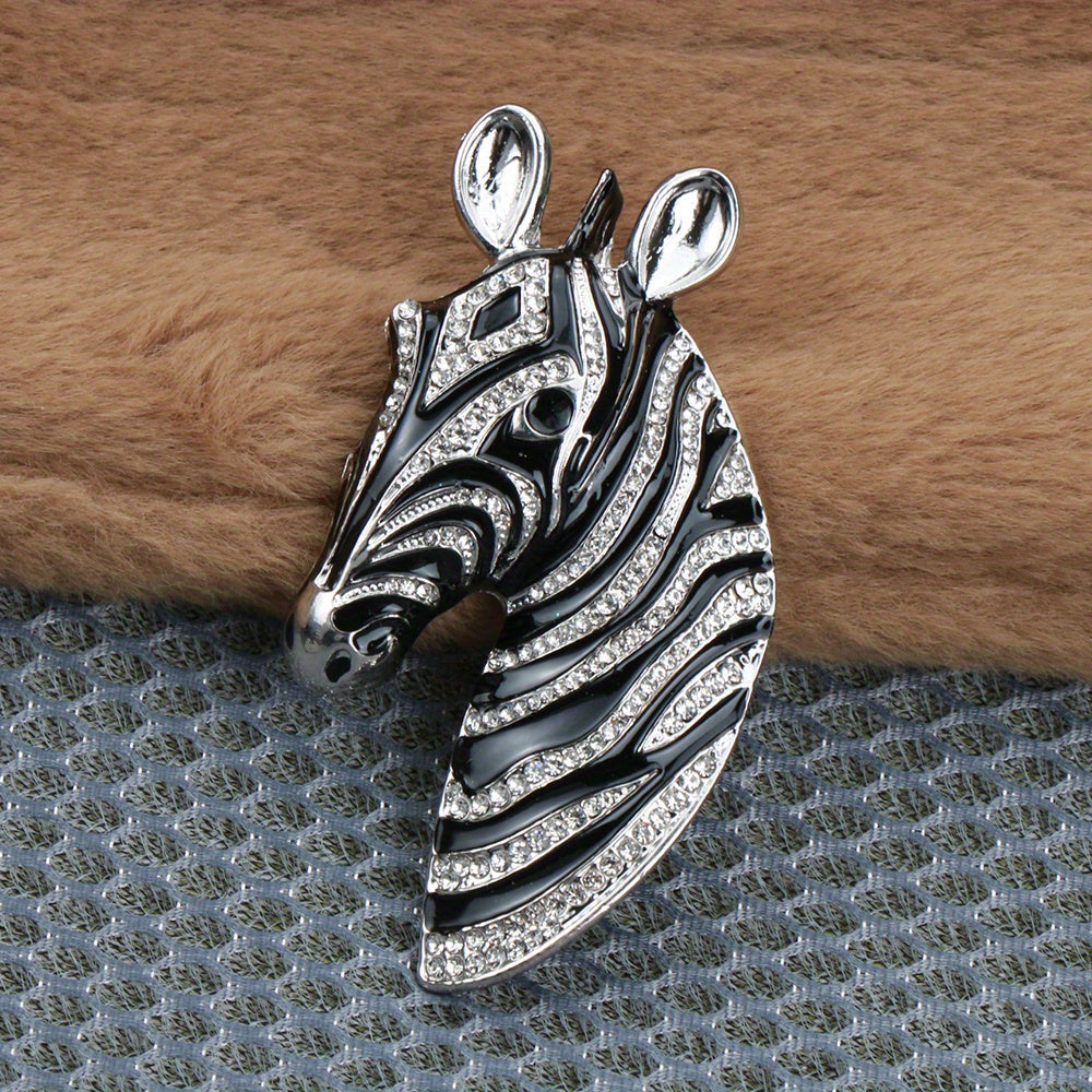 High-end, simplistic Zebra brooch featuring rhinestones and enamel, unique cartoon animal design, trendy accessory suitable for both men and women.