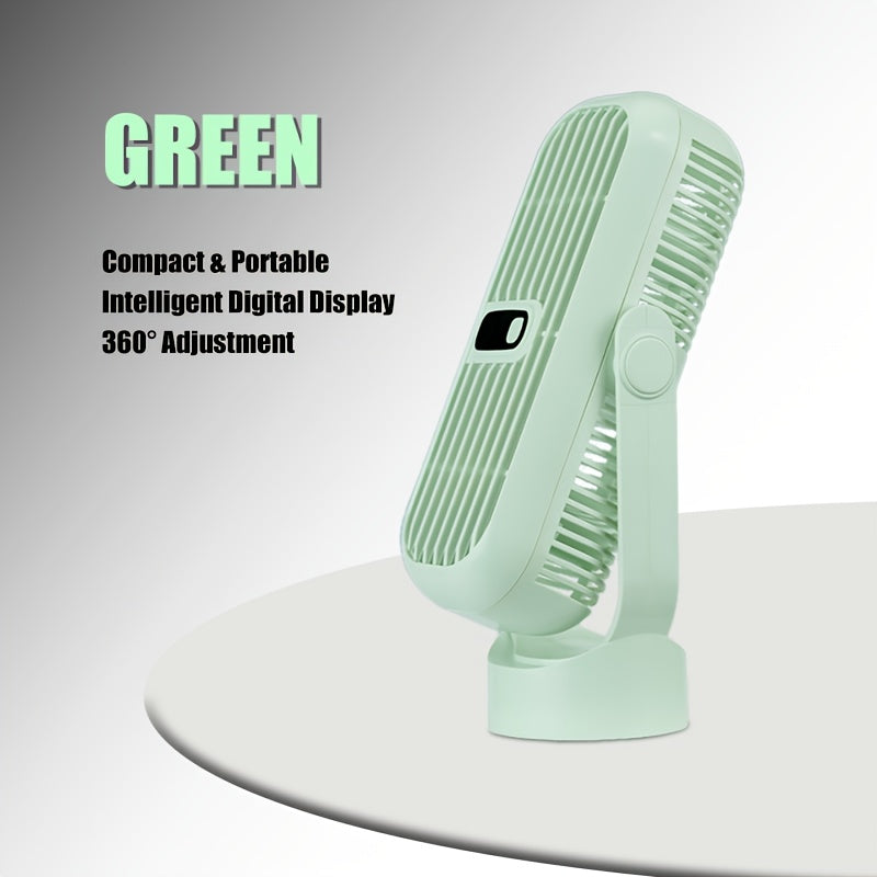 Get the 1pc Super Silent USB Rechargeable Desktop Tower Fan with 5 different speeds, a long-lasting battery, and powerful wind output. This fan features an LED display and a portable, bladeless design for safety. It is perfect for use in homes, offices