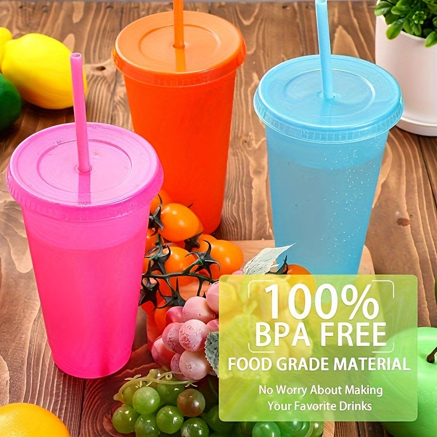 10 reusable 24oz tumblers with lids & straws, BPA-free, ideal for drinks at parties & gatherings.