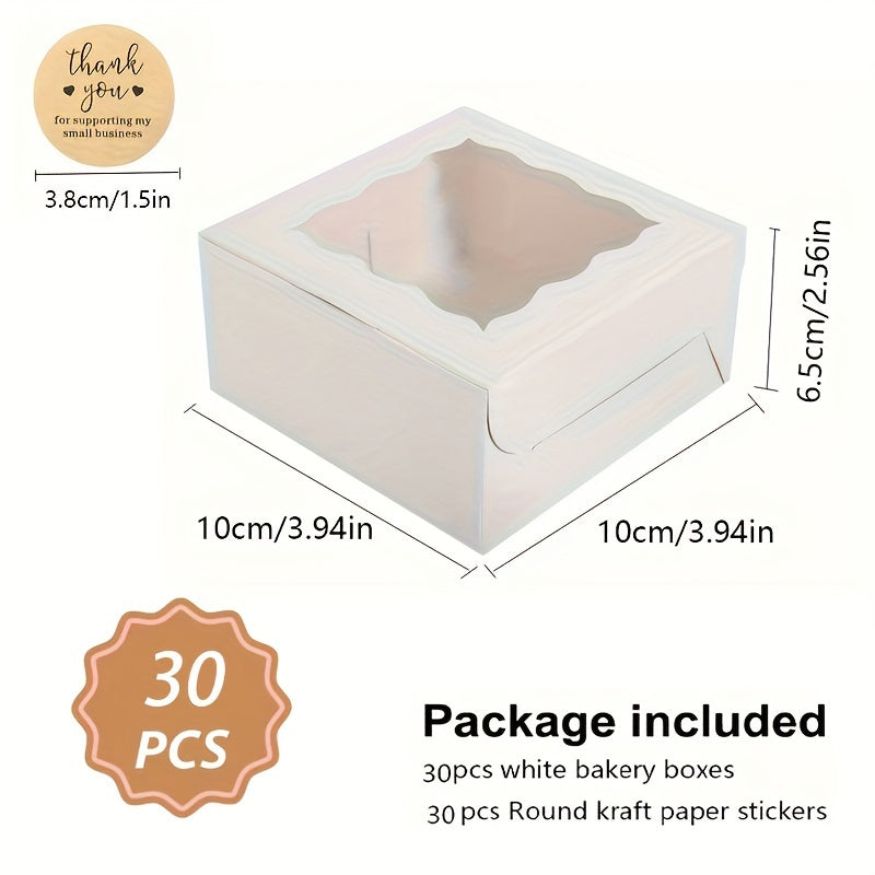 30 pieces of white disposable cardboard boxes with a window, suitable for bread, pastries, cookies, strawberries, and macarons. Great for Christmas, Thanksgiving, and any special occasion. Ideal for both Christmas and Thanksgiving, these boxes are