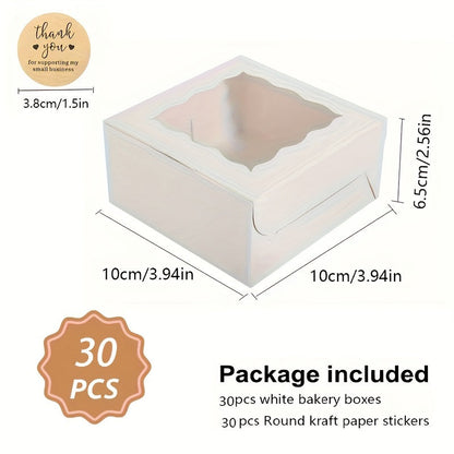 30 pieces of white disposable cardboard boxes with a window, suitable for bread, pastries, cookies, strawberries, and macarons. Great for Christmas, Thanksgiving, and any special occasion. Ideal for both Christmas and Thanksgiving, these boxes are