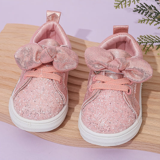 Girls' Mary Jane flats with sequins, bow, round toe, low-top, fabric lining, TPR sole, EVA insole, lightweight slip-on shoes for ages 14 & under. Ideal for casual party streetwear.