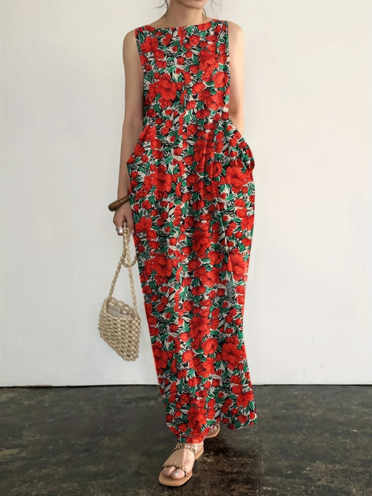 Maxi tank dress with floral print for spring and summer.