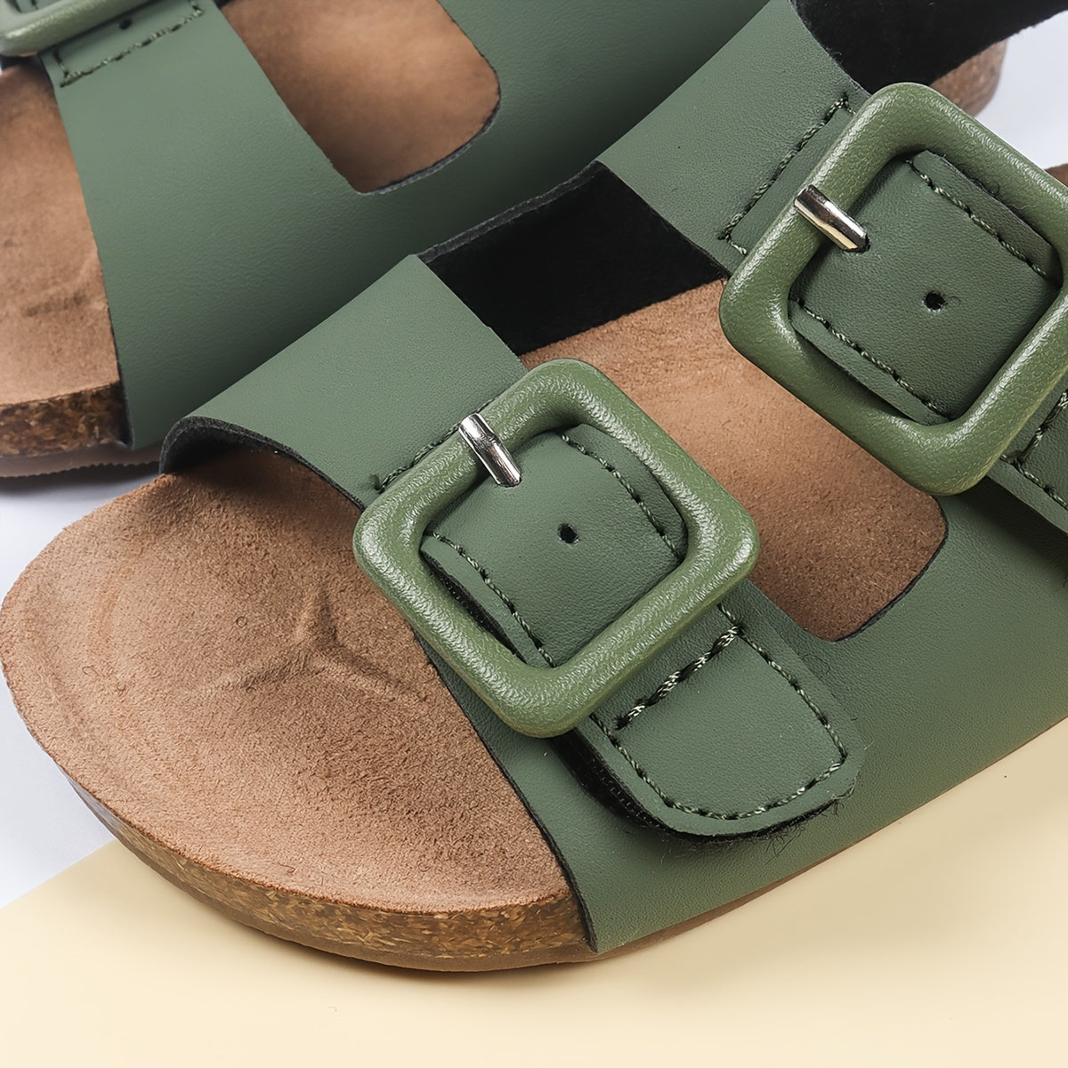 Fashionable youngsters' all-match slippers with adjustable size, comfortable sole, and soft upper in military green, black, gray, beige, dark blue, earth yellow, and brown.