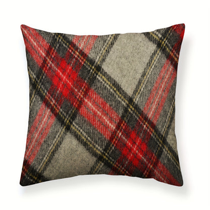 Red & green plaid pillowcase with classic Christmas design, polyester linen blend, zip closure. Ideal for home & party decor. Pillow insert not included.