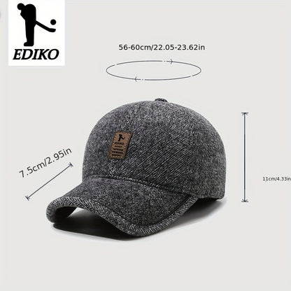 Winter baseball cap for men with ear flaps, fleece-lined and windproof for outdoor activities.