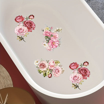 6 pink flower non-slip bathtub appliques for stylish and safe bathroom decor.