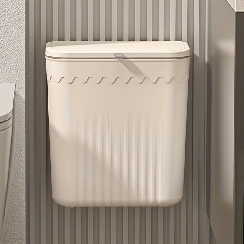 Wall-Mounted Plastic Trash Can with Slide Lid, High Capacity, Stylish Design, Perfect for Kitchen, Bathroom, Bedroom, or Diaper Disposal