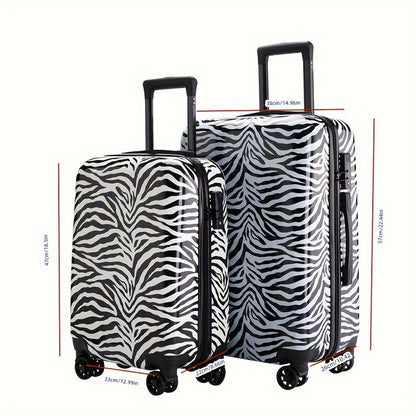 Zebra and leopard print hardshell suitcase with spinner wheels and TSA lock.