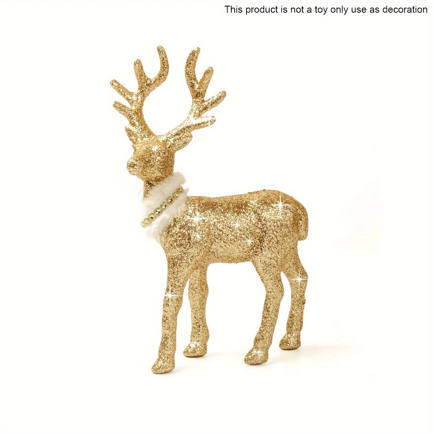 Glitter reindeer figurine, 8.6"x6", for tabletop or desk decoration, no electricity required, perfect for winter holiday decor in bedroom or living room.