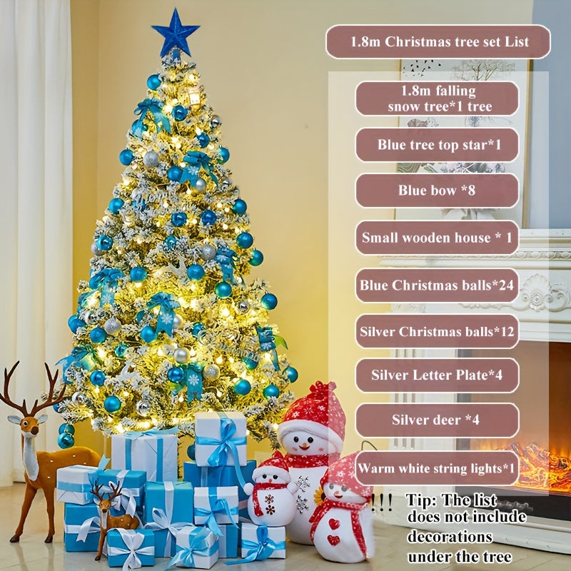 Get into the festive spirit with our lifelike snow-sprayed Christmas tree set, complete with ornaments, a top star, and letter signs. This tree is perfect for adding holiday cheer to your decorations, parties, and celebrations. Available in white, pink