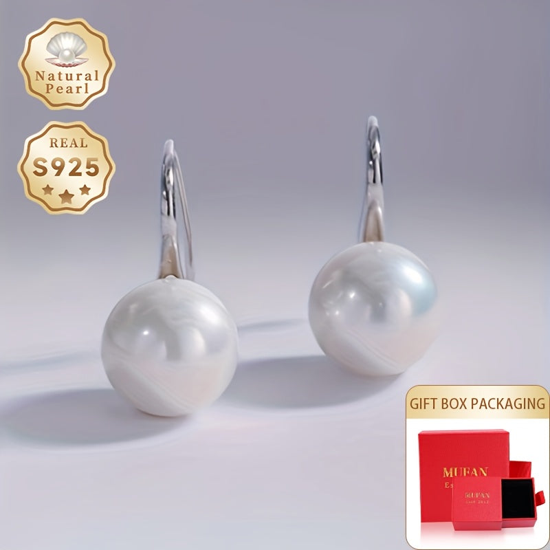 Elegant Vintage MUFAN Freshwater Pearl Drop Earrings - 11-12mm Natural Pearl, June Birthstone, 925 Sterling Silver Hooks, Perfect for Daily Wear or Gifting, Unplated Design with Mint Honey Gift Box