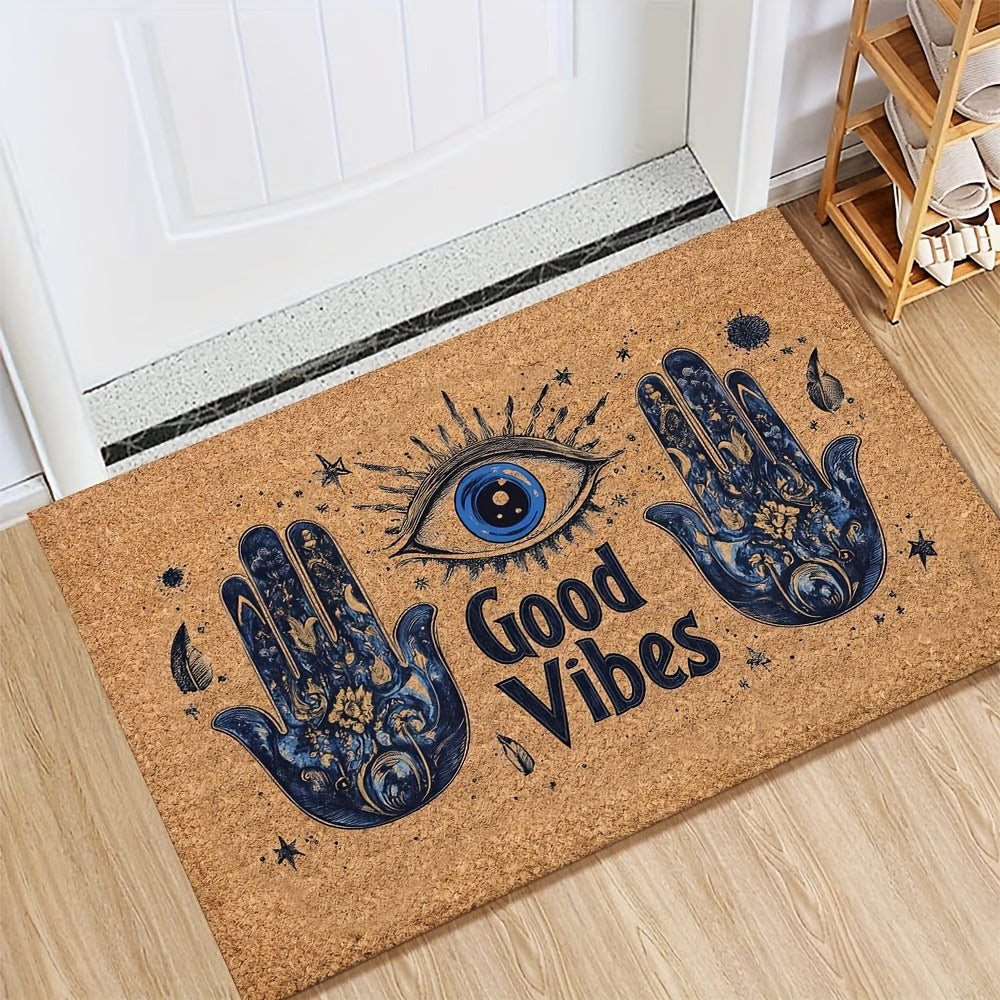 Non-Slip Evil Eye Welcome Mat: This machine washable polyester rug, with rubber backing, is perfect for both indoor and outdoor use. Ideal for the entryway, bedroom, or balcony, this lightweight rectangular floor mat makes the perfect Christmas gift for